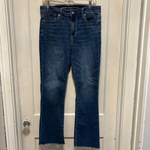 American Eagle High Rise Skinny Kick Women's Dark Blue Flare Jeans 10 Short